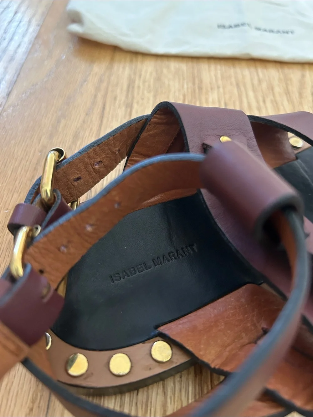 Isabel Marant Brown and Black Studded Leather Sandals